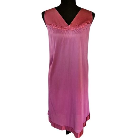 Vintage Vanity Fair Pink Satin Slip Dress - Size Large - Made in USA - Picture 1 of 7